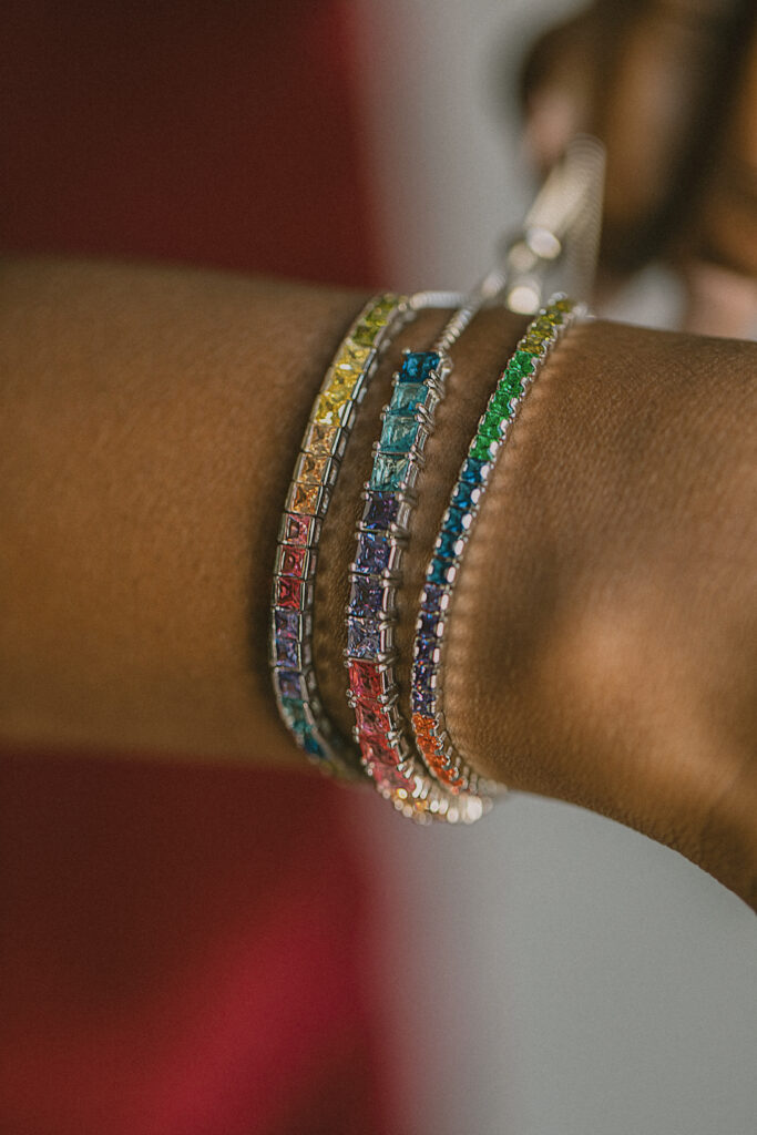 bolo bracelet in colorful cubic zirconia and gold